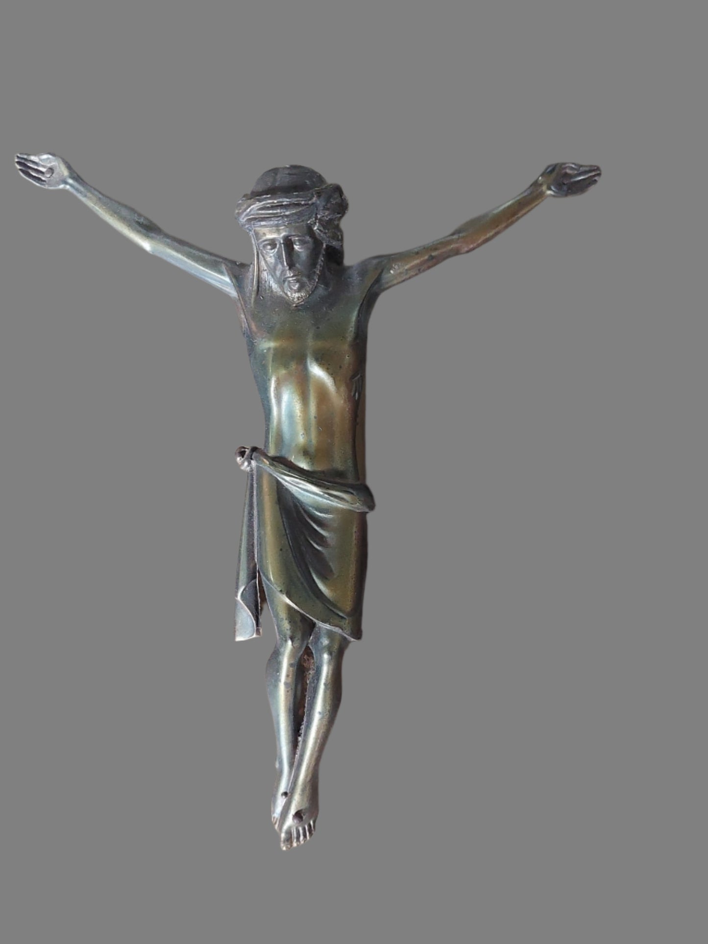 Kreuz Vintage Jesus mit 4 Engeln Eiche Messing ca. 50x35cm
