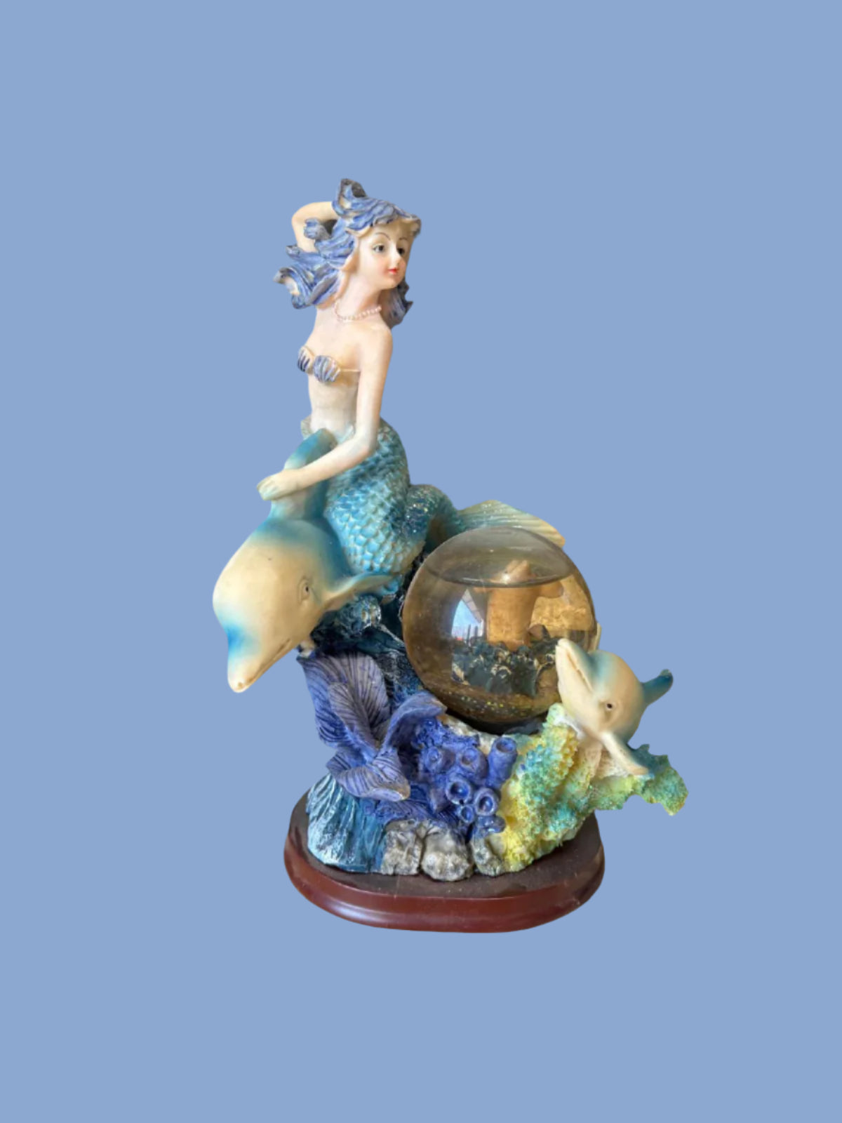 Meerjungfrau Skulptur mit Schneekugel ca. 22 cm hoch