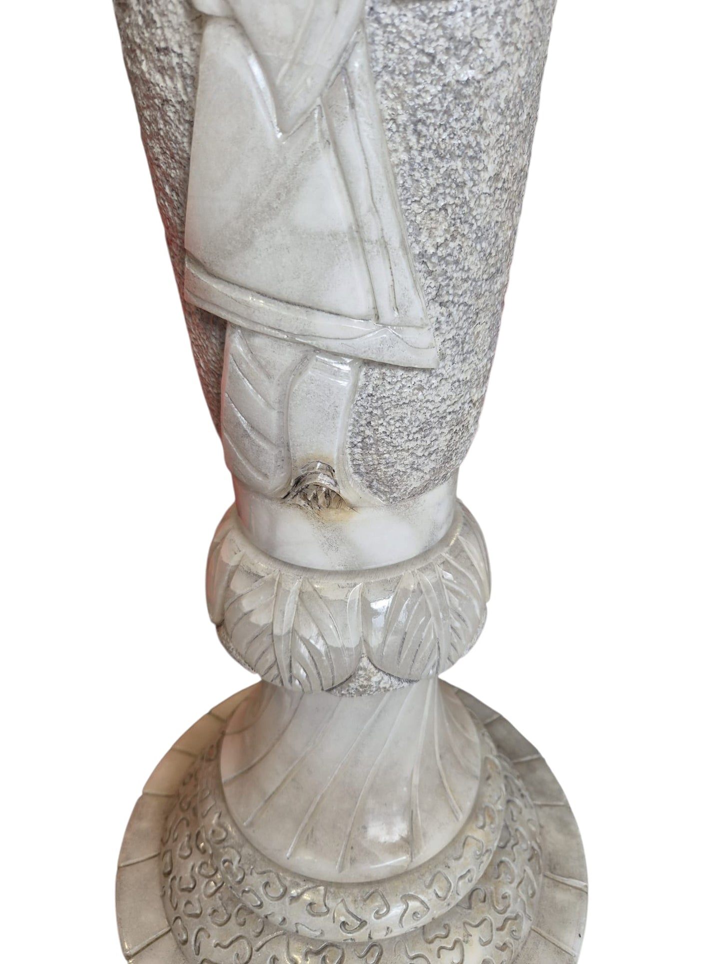 Säule Pflanzensäule Alabaster "Cinese Wisemen" geschnitzt Vintage