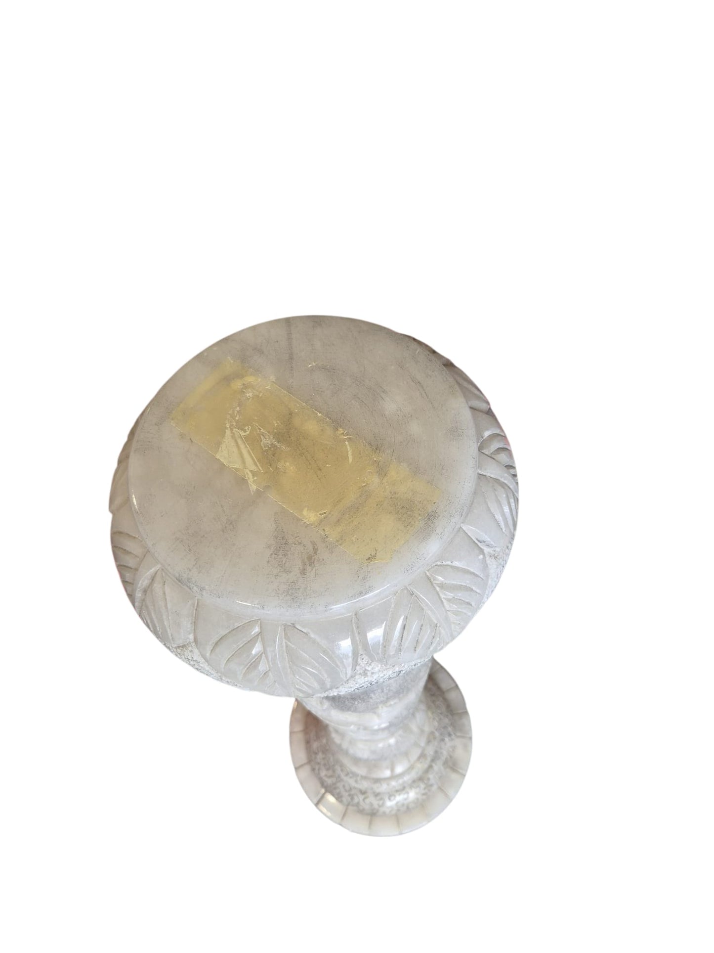 Säule Pflanzensäule Alabaster "Cinese Wisemen" geschnitzt Vintage
