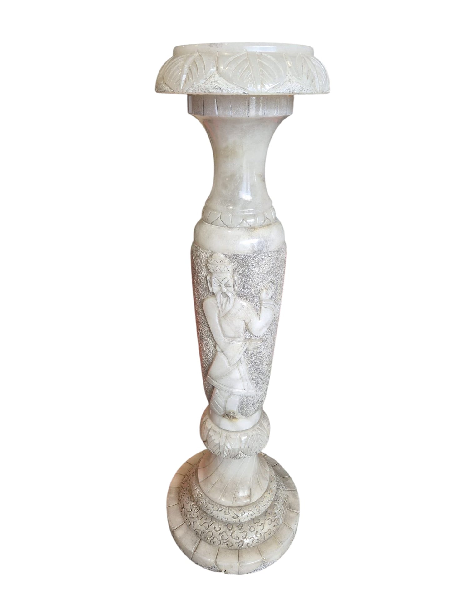 Säule Pflanzensäule Alabaster "Cinese Wisemen" geschnitzt Vintage