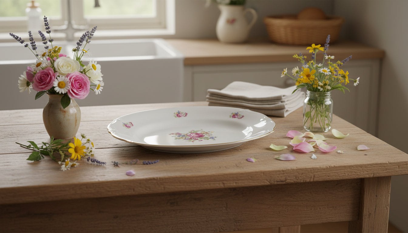 Ovale Porzellanplatte mit Blumenmuster ca. 33 cm.