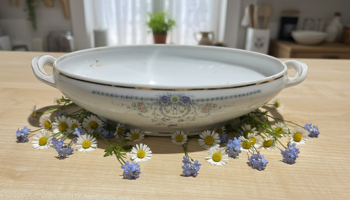 Weiße Porzellan Schüssel und floralen Muster ca. 30,5 cm lang.