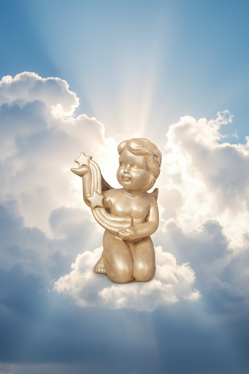 Engelsstatue in einem Goldton ca. 16 cm hoch