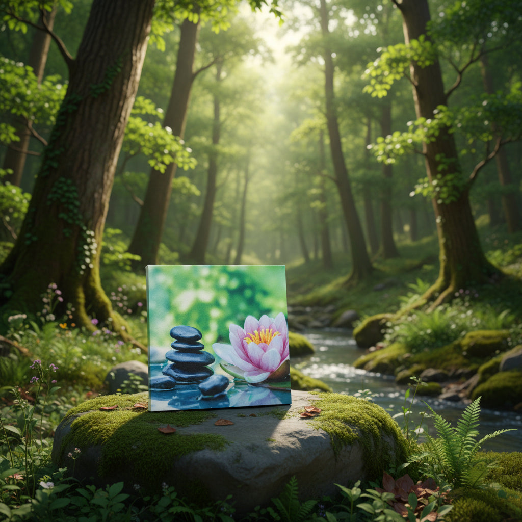 Leinwandbild mit Wellness-Motiv mit Zen Stein und Lotusblüte ca. 15 x 15