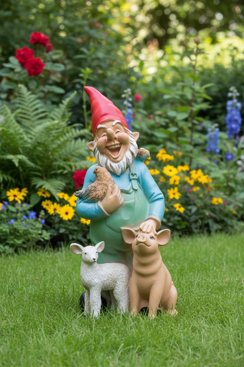 Gartenzwerg mit Tieren ca. 24 cm hoch