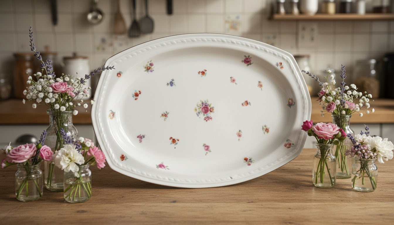 Ovale Porzellanschalen ca. 24 cm mit kleinen blumen und ca. 36 cm.
