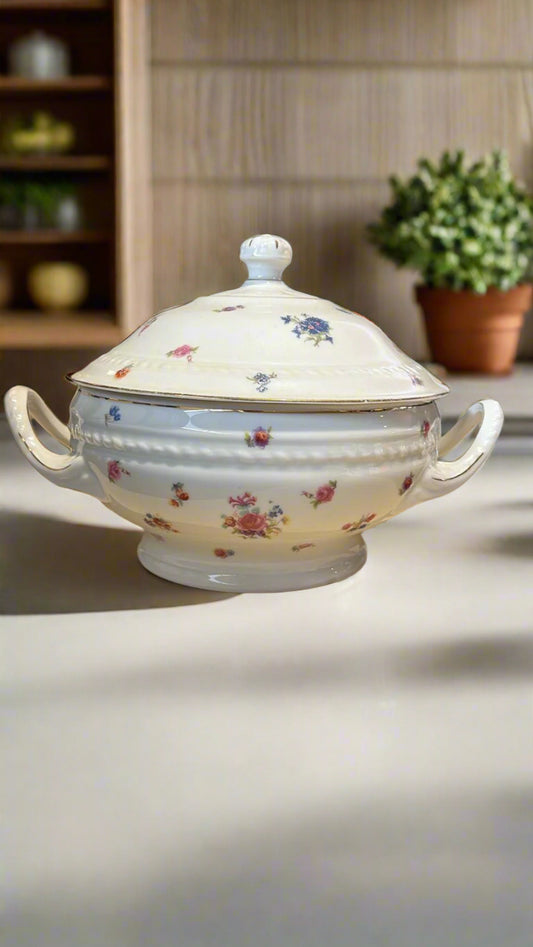 Weiß-blumige Porzellan Terrine ca. 20 cm