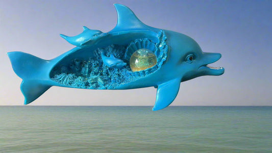 Delfinstatue mit kleiner unter Wasser Szene
