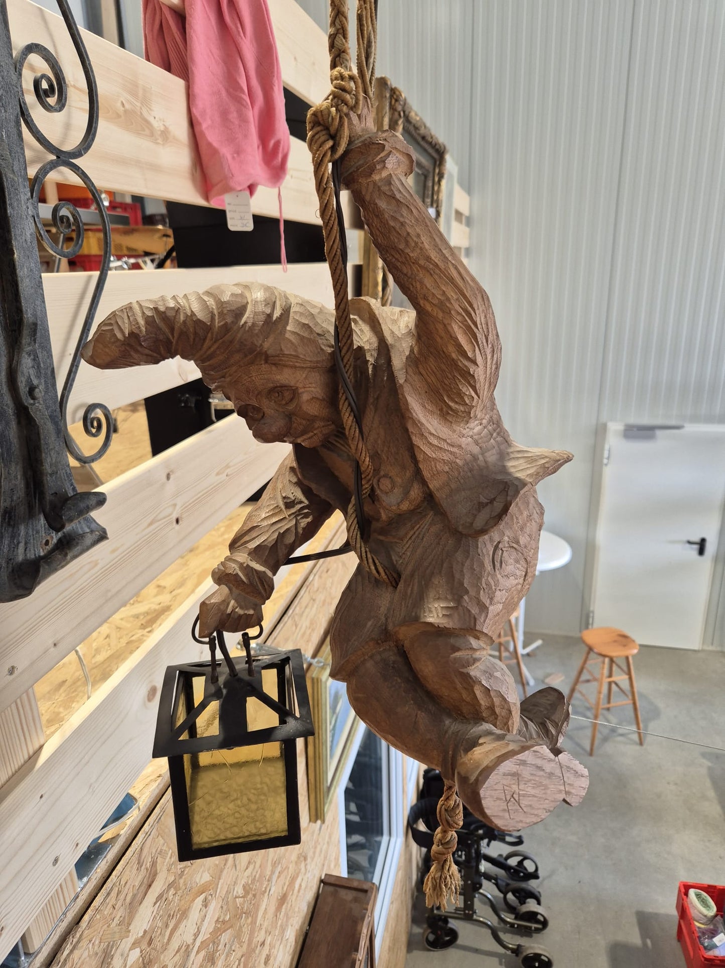Hängelampe Pendelleuchte Holzfigur geschnitzt 52cm