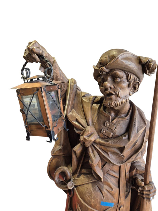 Holzfigur Nachtwächter mit Lampe 159cm hoch