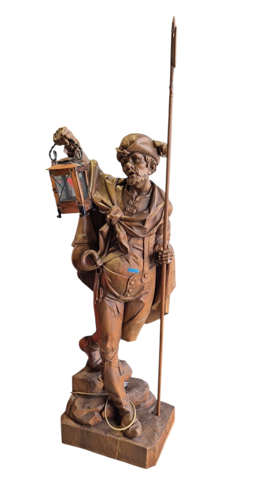 Holzfigur Nachtwächter mit Lampe 159cm hoch