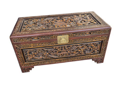 Holztruhe Chinesisches Motiv Abmessung L89 x B45 x H44cm.