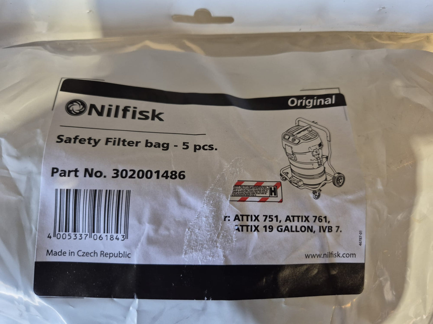 Nilfisk 302001486 Sicherheitsfiltersack, Klasse M, 1 VE = 5 Stück