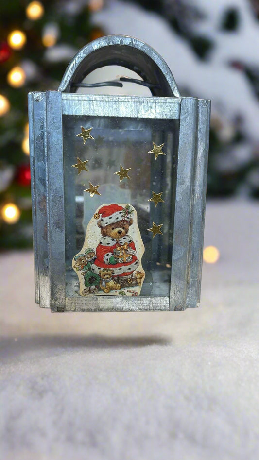 Deko Laterne Weihnachtlich mit Teddybär Muster