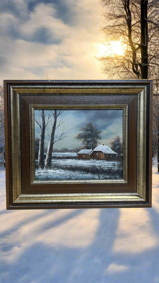 Gerahmtes Ölgemälde mit winterlicher Landschaft