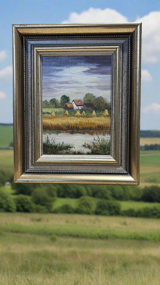 Ölgemälde mit ländlicher Szene ca. 26 cm