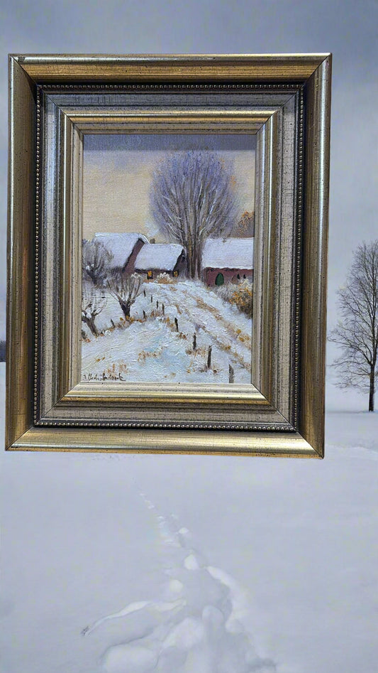 Gerahmtes Ölgemälde mit Schnee Landschaft ca. 27 cm