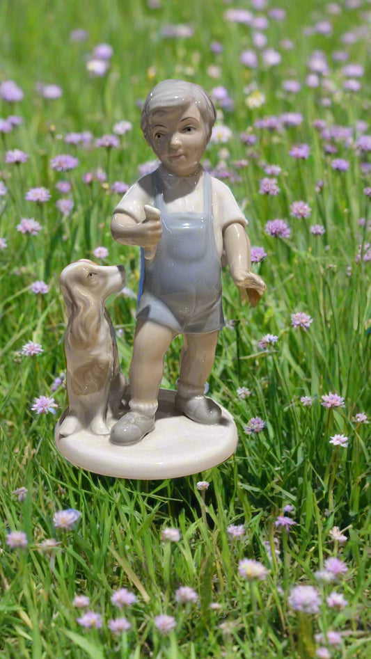 Porzellan Figur Hund mit Besitzer