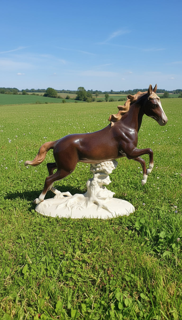 Porzellanfigur von einem springen Pferd ca. 29 cm hoch