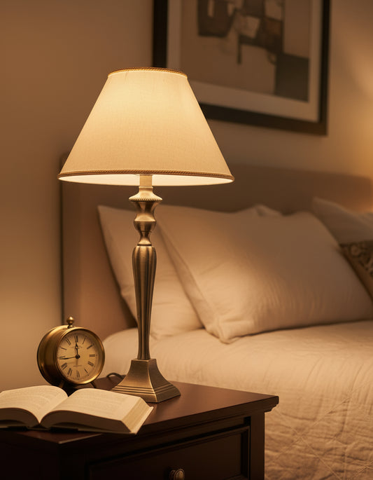 Tischlampe mit einem grauen Stoffschirm ca. 52 cm hoch