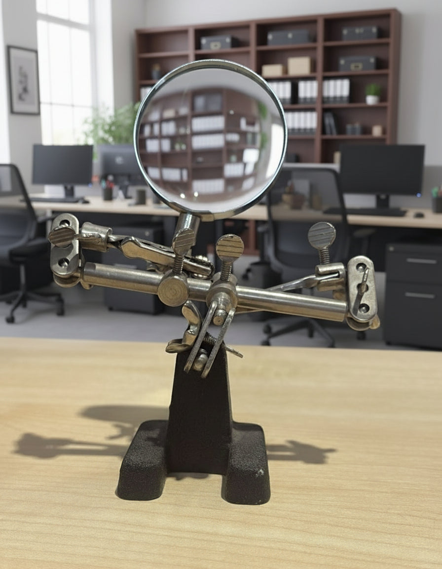 Dritte Hand mit Lupe