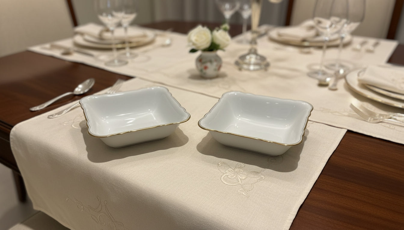 Weißes Porzellan Service mit Goldrand