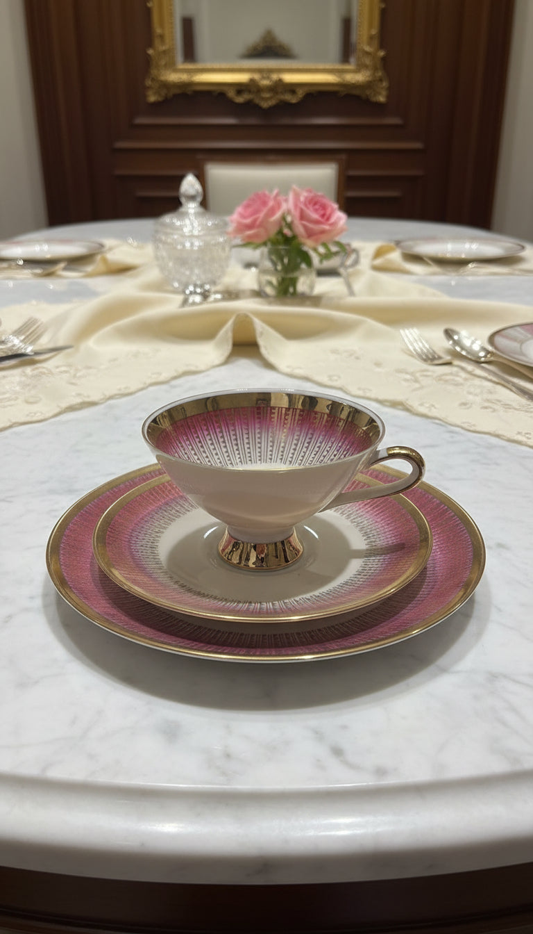 Teeservice Bavaria mit rot/rosa goldenem Design