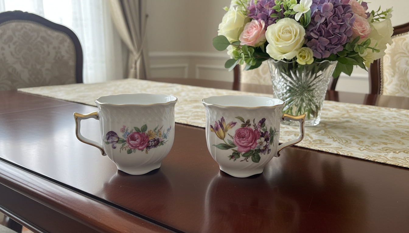 Tassen und Untertassen von Schirnding mit Blumenmuster