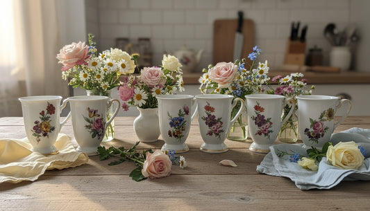 6-Set Tassen mit Blumenmuster ca. 10 cm