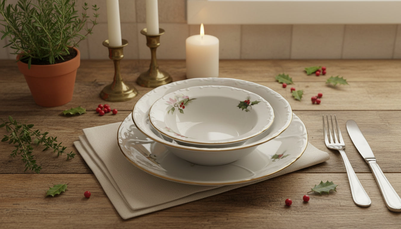 3-teiliges Porzellan Set mit Blumenmotiv