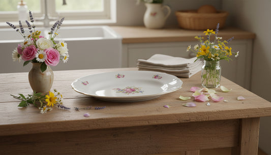 Ovale Porzellanplatte mit Blumenmuster ca. 33 cm