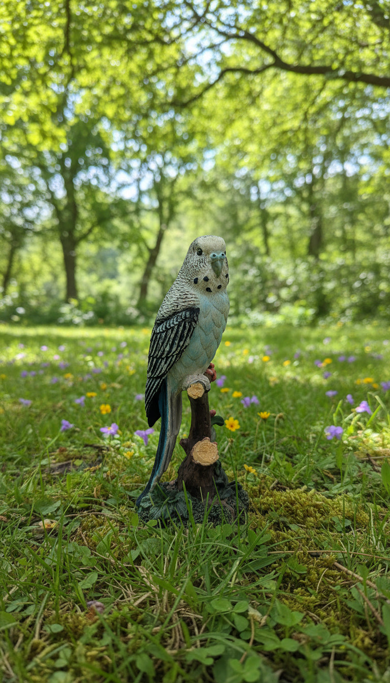 Blaue Wellensittich Figur auf Baumstamm ca. 19,5 cm