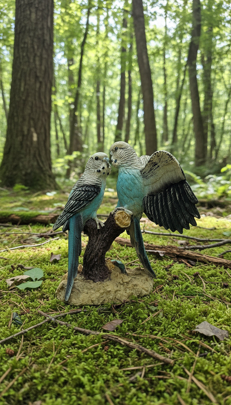 Skulptur aus 2 Wellensittichen auf einem Ast ca. 14 cm