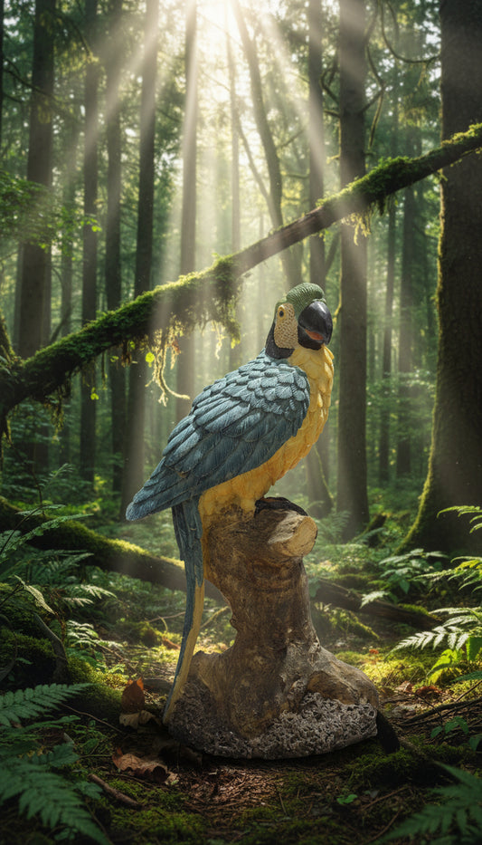 Blaue Papagei Figur auf einem Stamm ca. 30 cm hoch