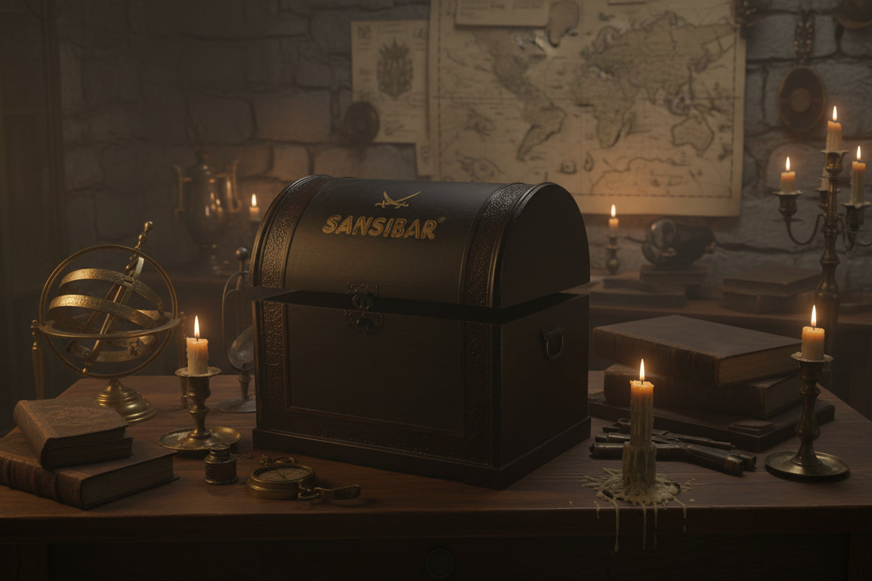 Holz Schatztruhe der Marke Sanisbar ca. 47,5 cm hoch und 50 cm breit