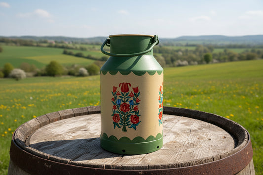 Antikes Milchkännchen mit Bauernmalerei und floralen Motiven ca. 48,5 cm hoch