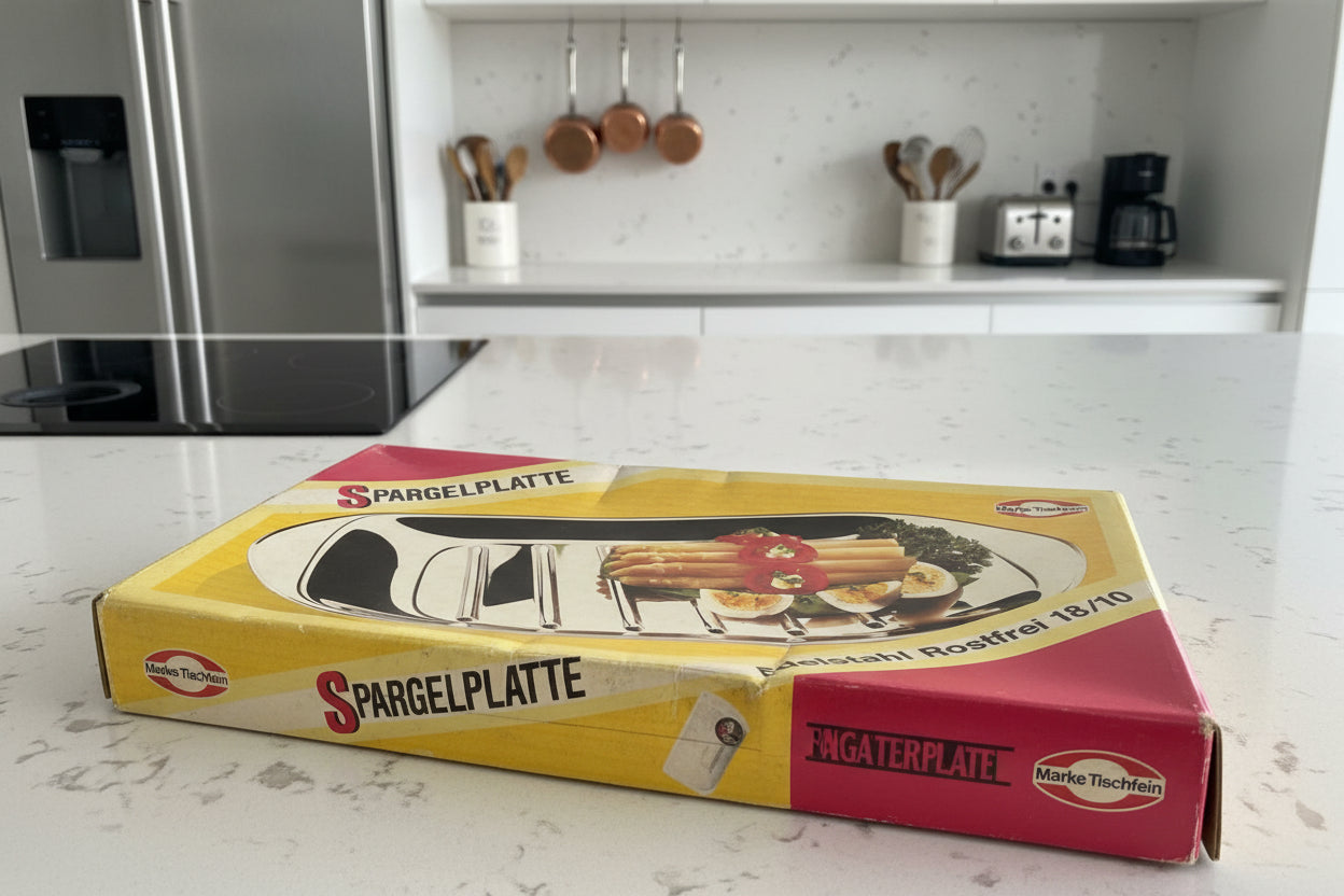Edelstahl Spargelplatte der Marke Tischfein.