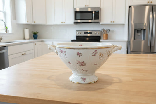 Porzellan Suppenterrine mit Blumenmuster ca. 17 cm Höhe und 25,5 cm Durchmesser.