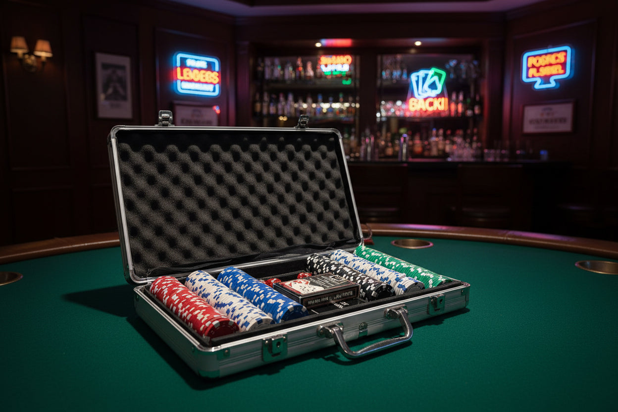 Poker-Set in Aluminium Koffer mit Würfeln, Karten und Chips