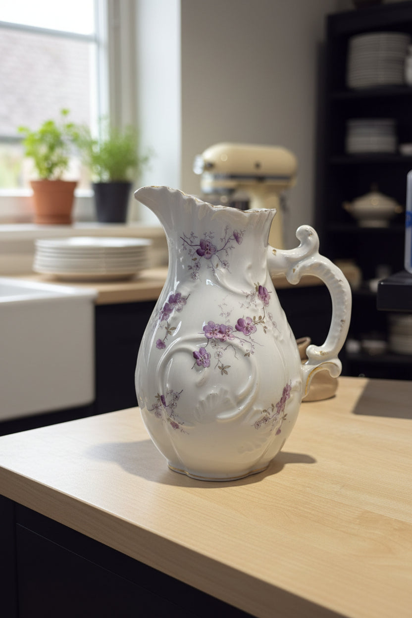 Porzellan Kanne mit Blumenmuster ca. 20 cm hoch