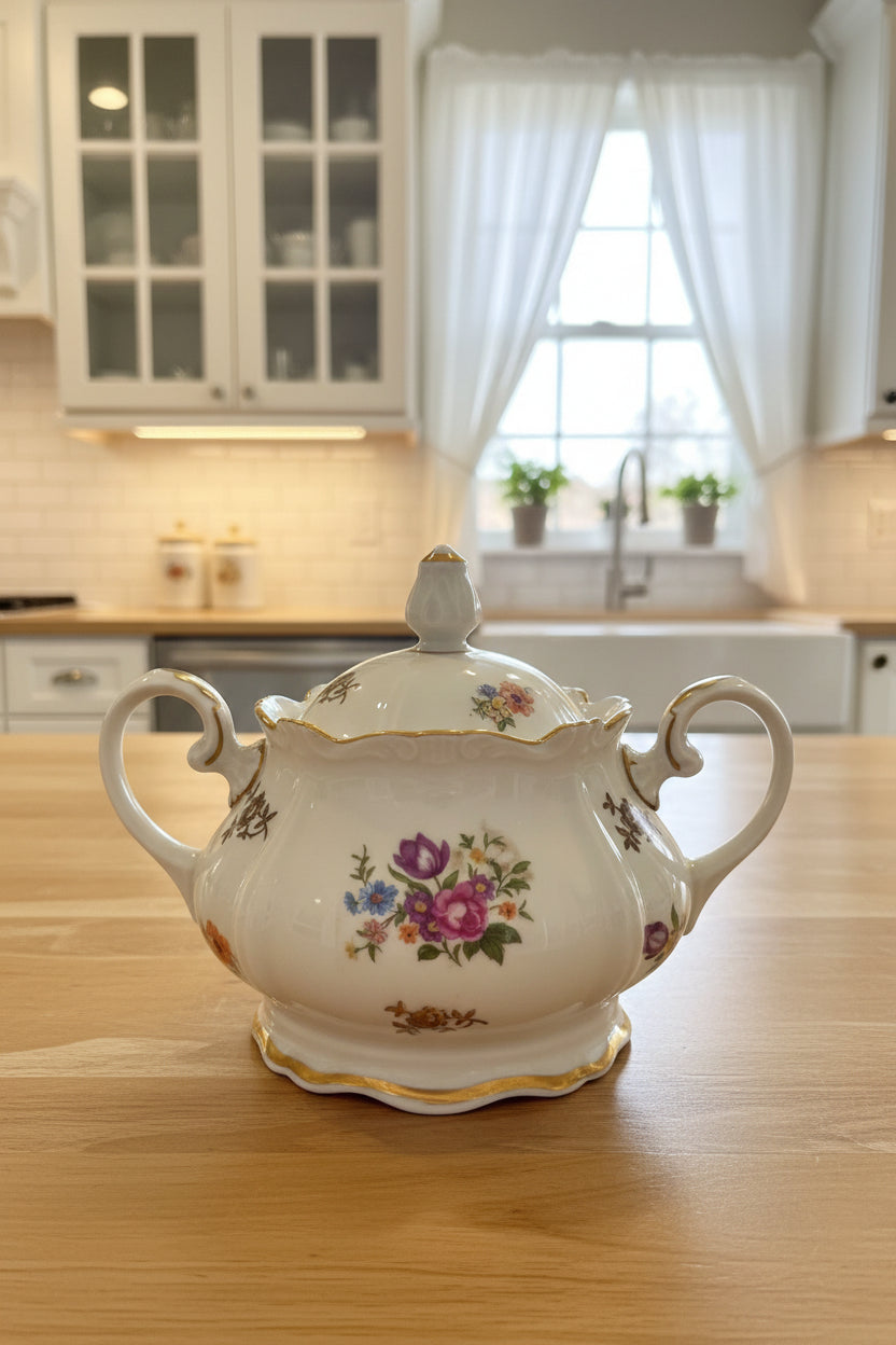 Porzellan Zuckerdose mit Blumenmuster ca. 12 cm hoch