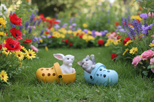 Deko Figuren in Gartenschuhen mit LED- Beleuchtung