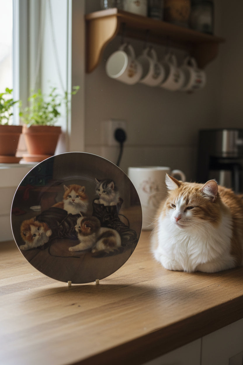 Katzen Porzellan Teller ca. 19,5 cm breit
