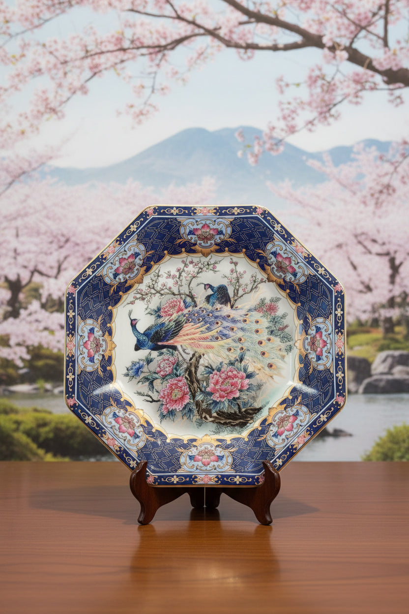 Japanischer Pfau Porzellan Teller ca. 26,5 cm breit