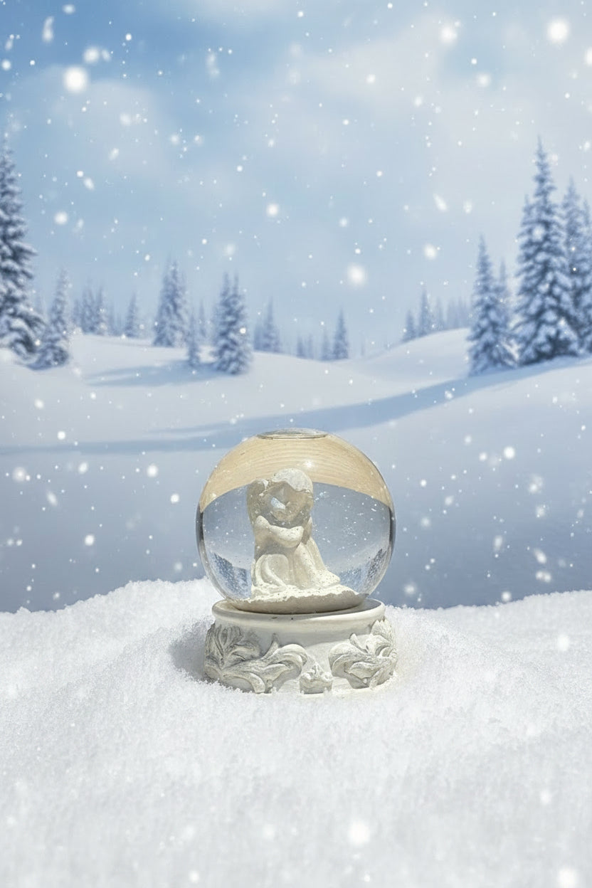 Schneekugel mit sitzendem Engel ca. 5 cm hoch