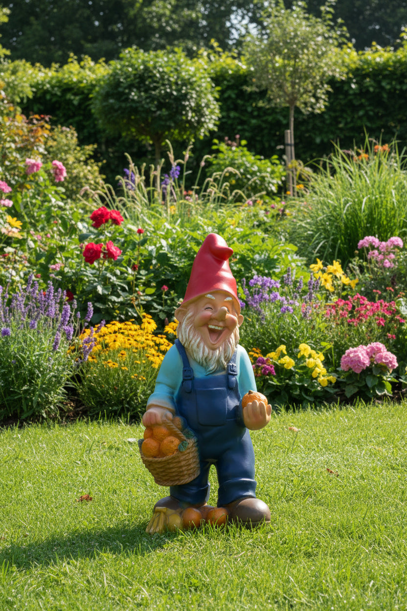 Gartenzwerg mit Früchten ca. 24 cm hoch