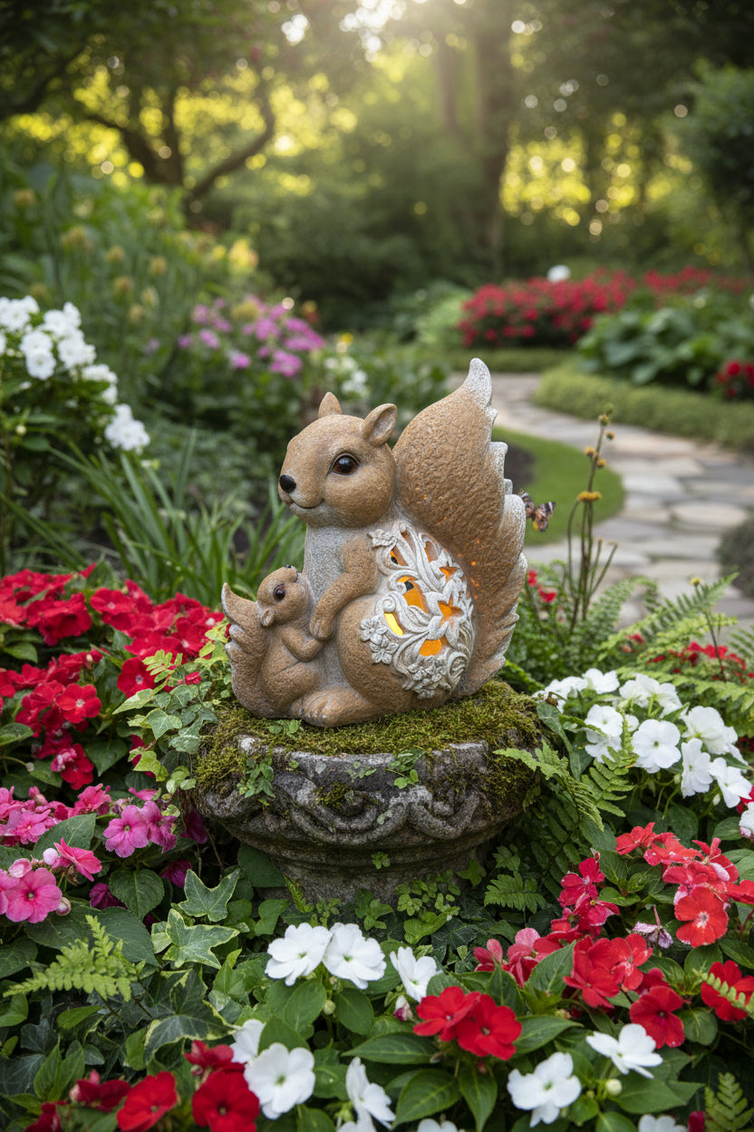 Eichhörnchen Figur mit Solarleuchte ca. 26 cm hoch