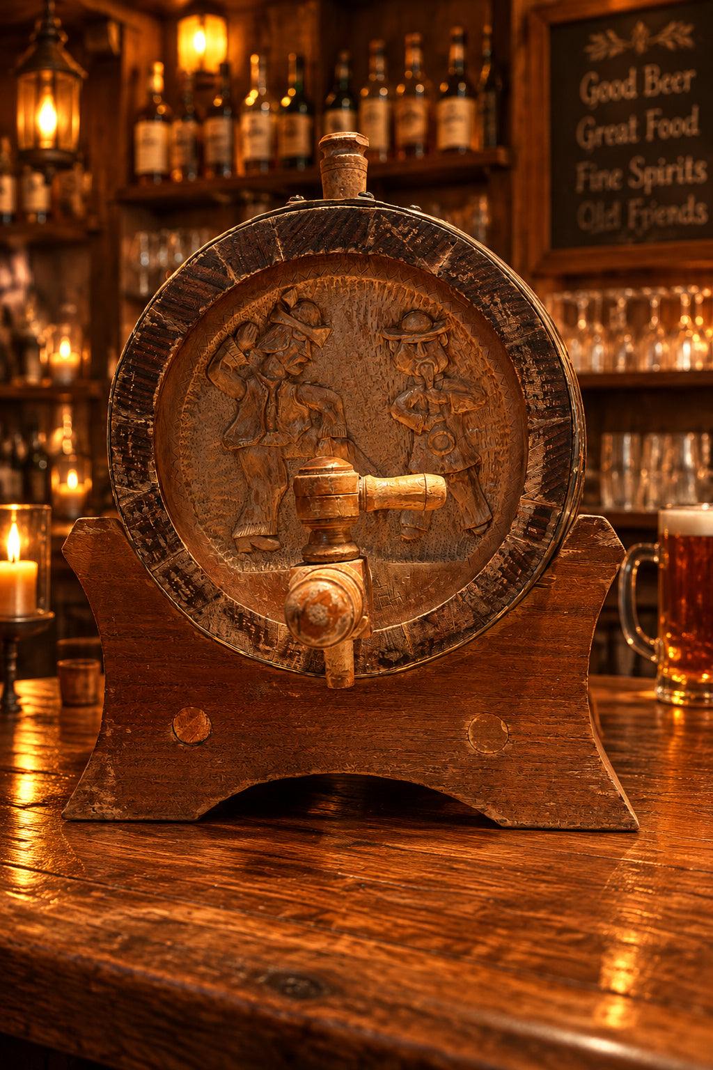 Deko Holzfass mit Schnitzereien ca. 22 cm hoch