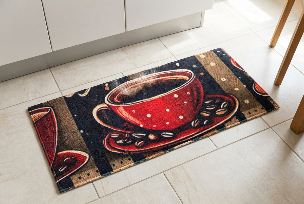 Rutschfester Küchenläufer mit Kaffeemotiv ca. 147 x 57 cm